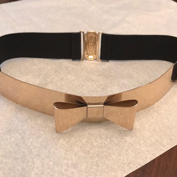 Accessories - Dainty Bow Belt Gold Metal Elastic